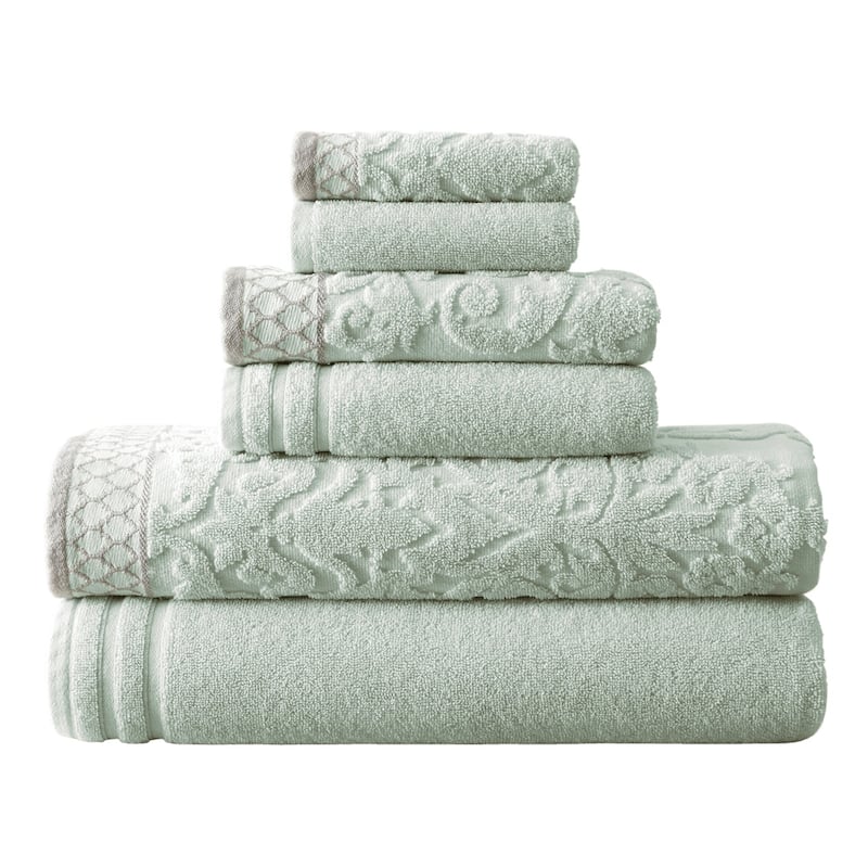 Modern Threads Damask Jacquard 6-piece Embellished Border Towel Set - Light Blue