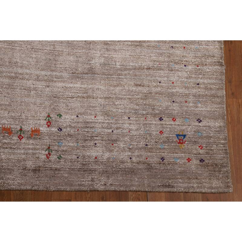 Brown Gabbeh Oriental Area Rug Hand-Knotted Silk Carpet - 8'11" x 11'8"
