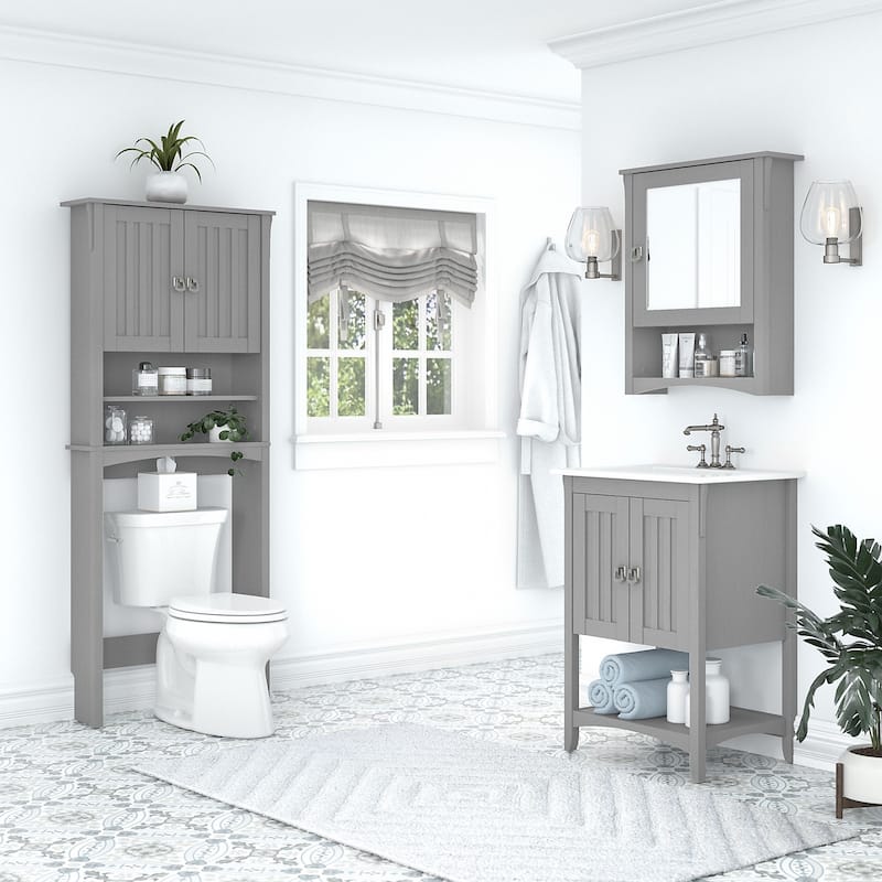 Salinas 24W Bathroom Vanity, Mirror and Space Saver by Bush Furniture - Cape Cod Gray