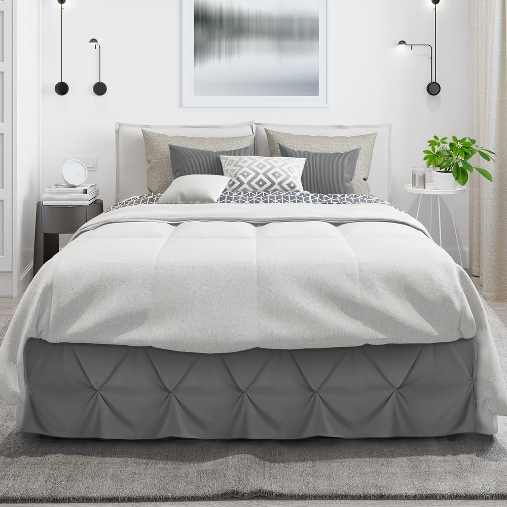 Empyrean Pinch Pleat Bed Skirt - Soft Premium Microfiber Ruffle Bed Skirt - 14" Tailored Pintuck Wrap Around Dust Ruffle