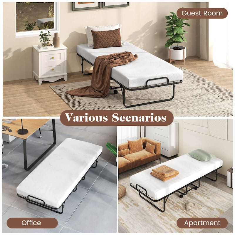Costway Folding Bed with Mattress 74" x 31" Cot Size Rolling Guest Bed