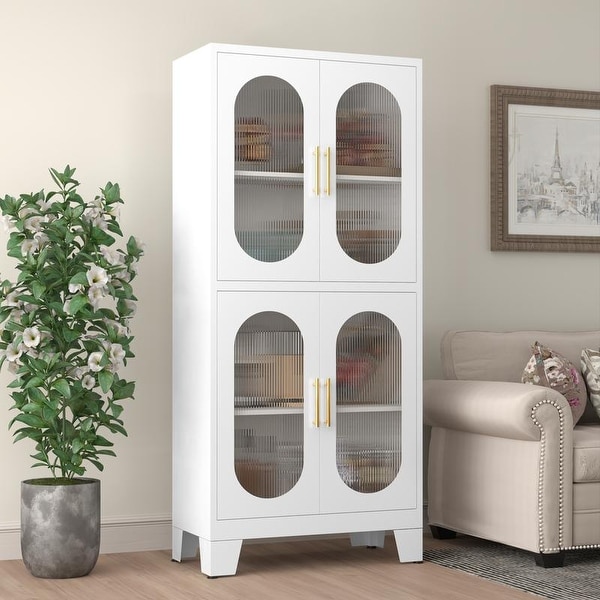 59"tall Four Glass Door Storage with Adjustable Shelves On