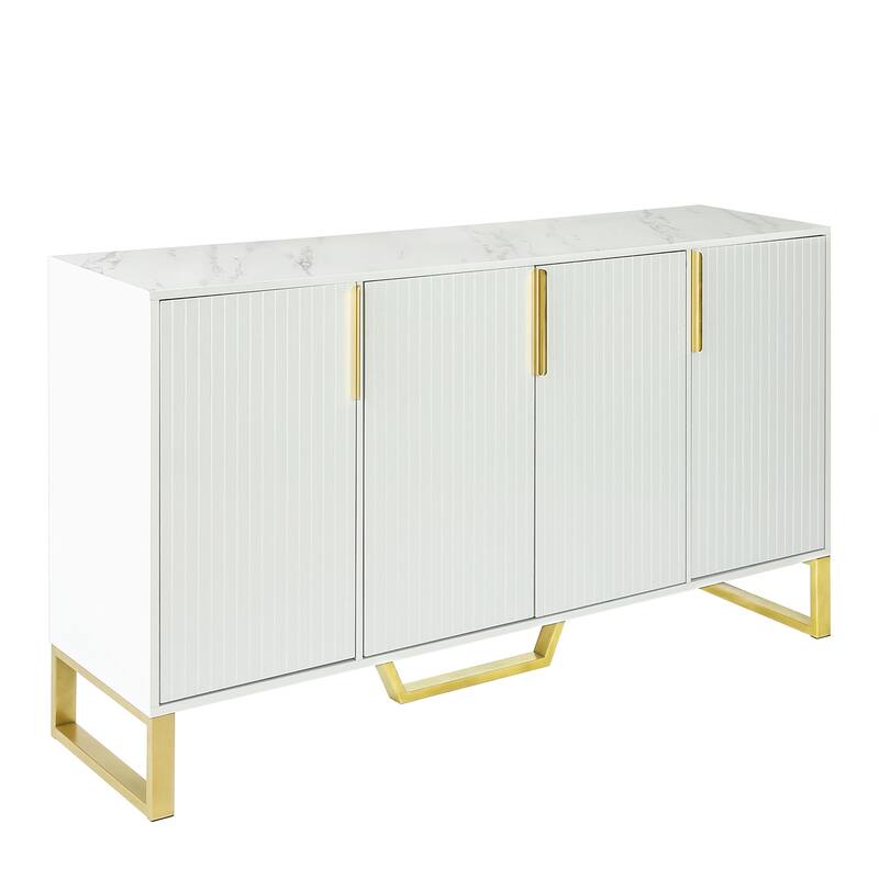 Modern sideboard with Four Doors, Metal handles & Legs and Adjustable Shelves Kitchen Cabinet