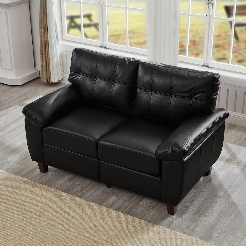 Modern Deep Seat Upholstered Lounge Couch PU Leather Loveseat Sofa with Storage, Wide Cushioned Armrests and Tufted Backrest