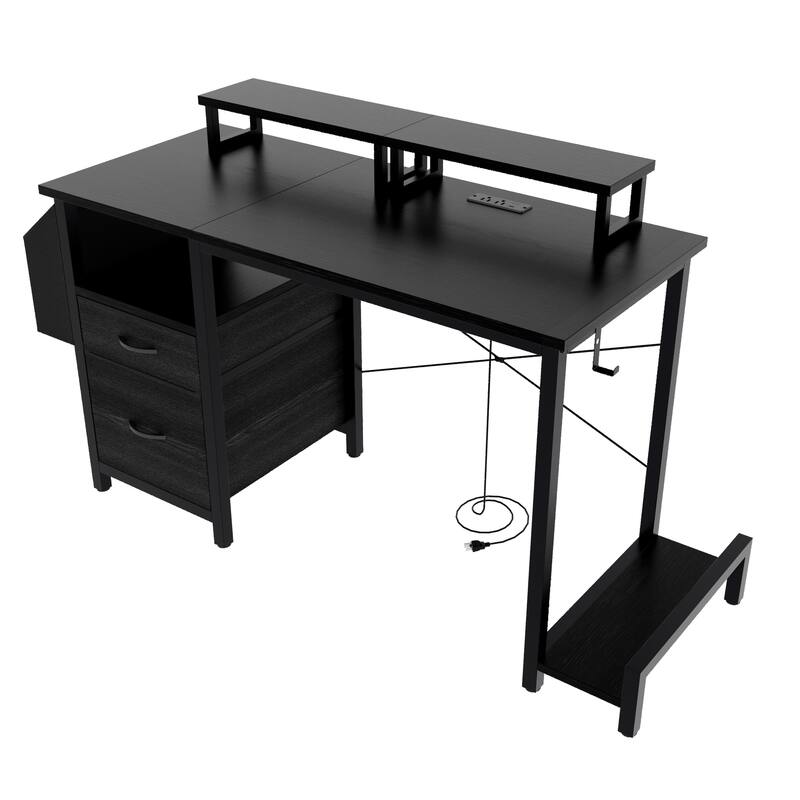 47.3" Computer Desk Office Desk with Power Outlet, Monitor Stands, 2 Drawers & Large Side Pocket