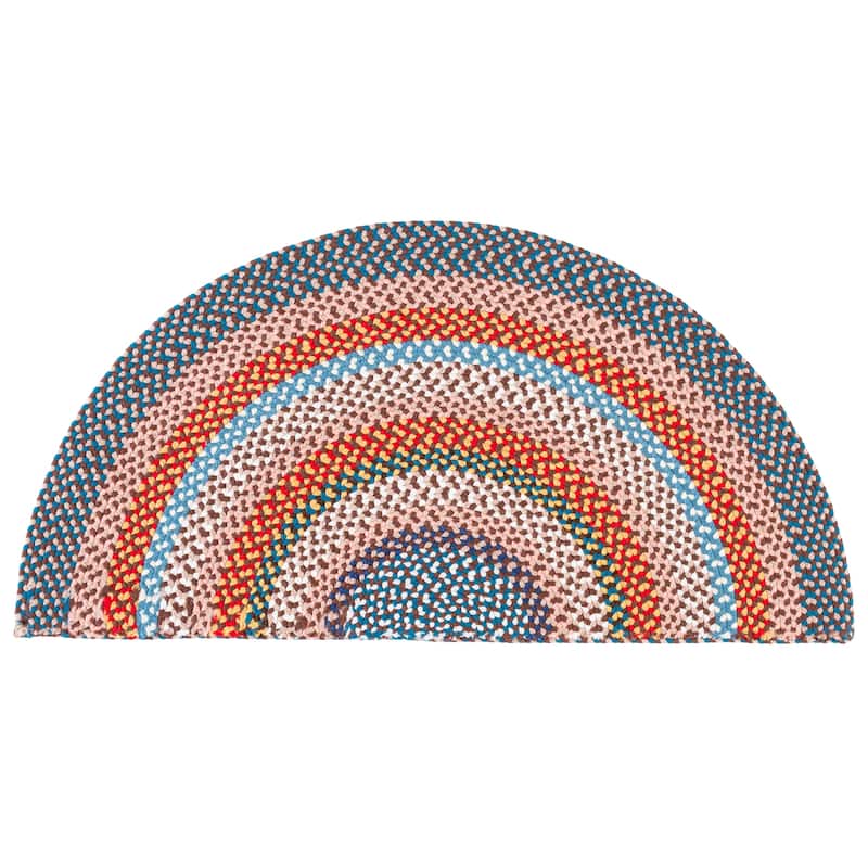 SAFAVIEH Handmade Braided Chisa Washable Indoor/Outdoor Rug - Weather Resistant & Easy Cleaning - Rust/Multi - 2' x 4' Half-Moon