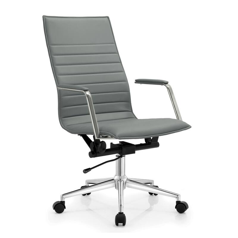 Set of 2 High Back Office Desk Chair | Upholstered Ribbed PU Leather | Armchair for Home, Executive, Conference, Meetings -  Upholstered Ribbed PU Leather | Armchair for Home, Executive, Conference, Meetings|Grey