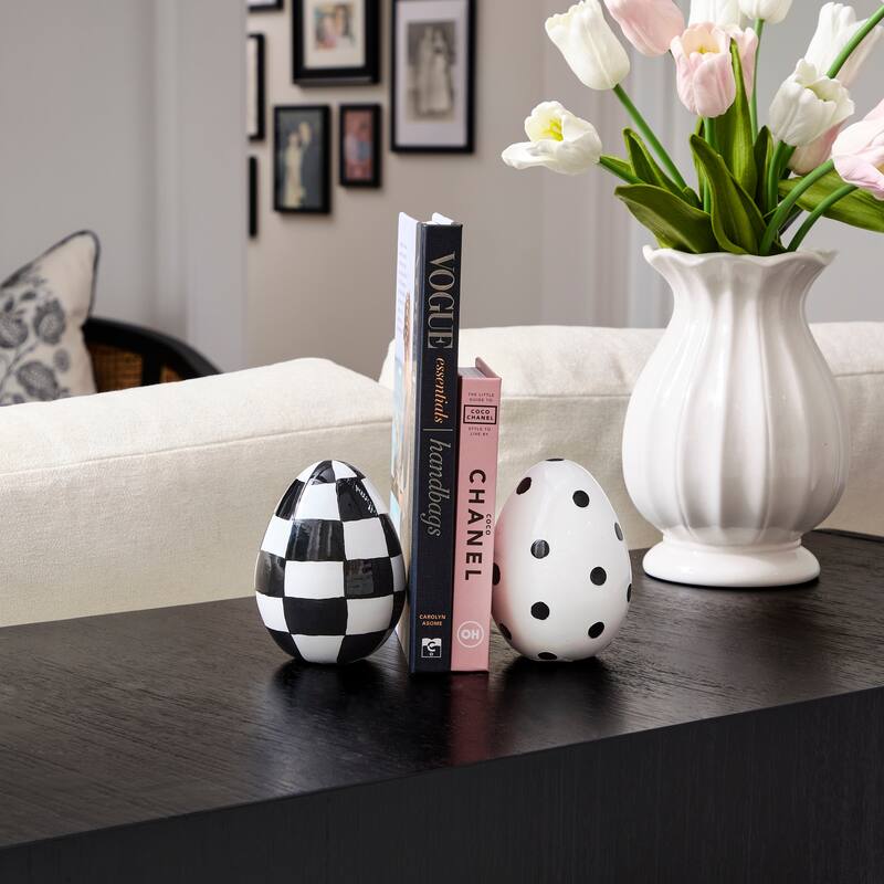 4" Resin Polka Dot And Check Easter Egg Set of 2