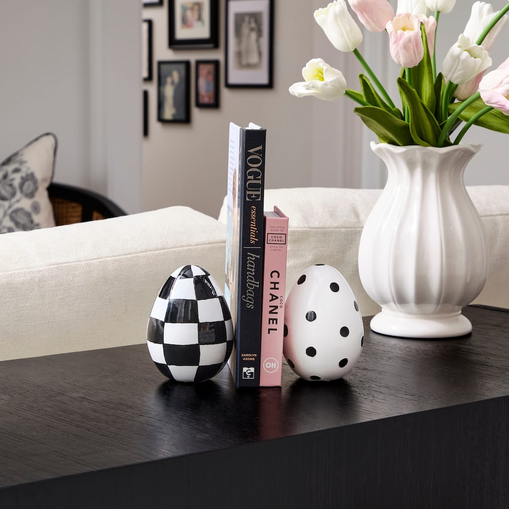 4" Resin Polka Dot And Check Easter Egg Set of 2