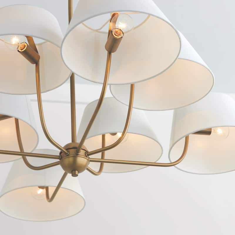 Welsley 8-light Aged Brass Chandelier w/ White Fabric Shade