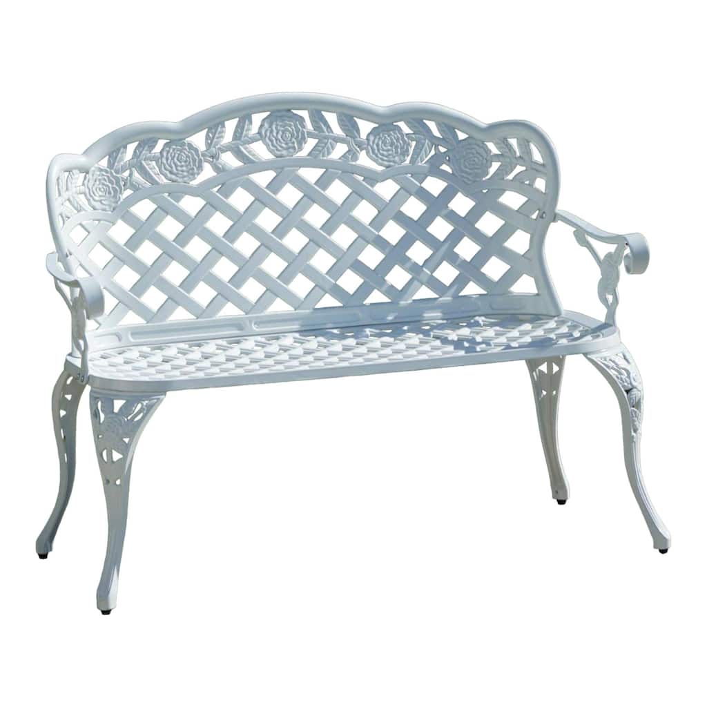 42.5" White Lattice Rectangular Elegant Garden Bench