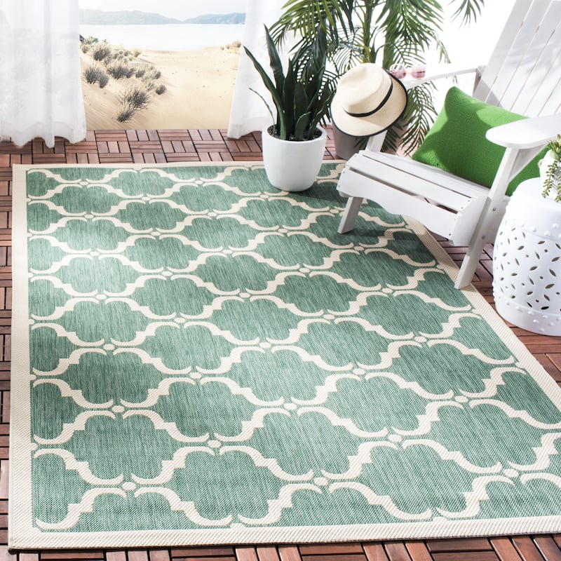SAFAVIEH Courtyard Charleen Indoor/ Outdoor Waterproof Patio Backyard Rug - 8' x 10' - Dark Green/Beige