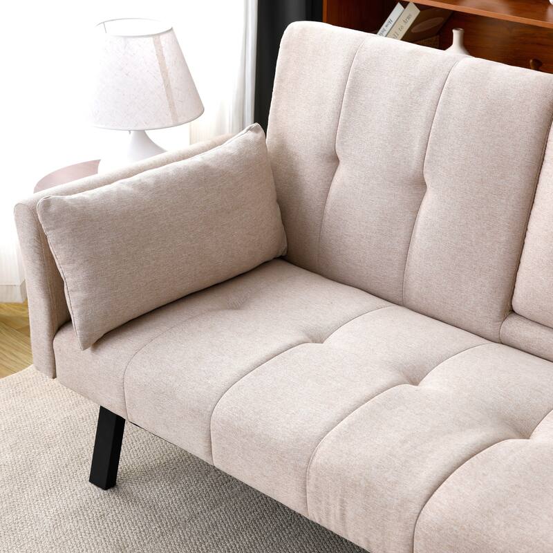 70-inch multi-functional cotton and linen sofa bed: foldable + cup holder + side storage