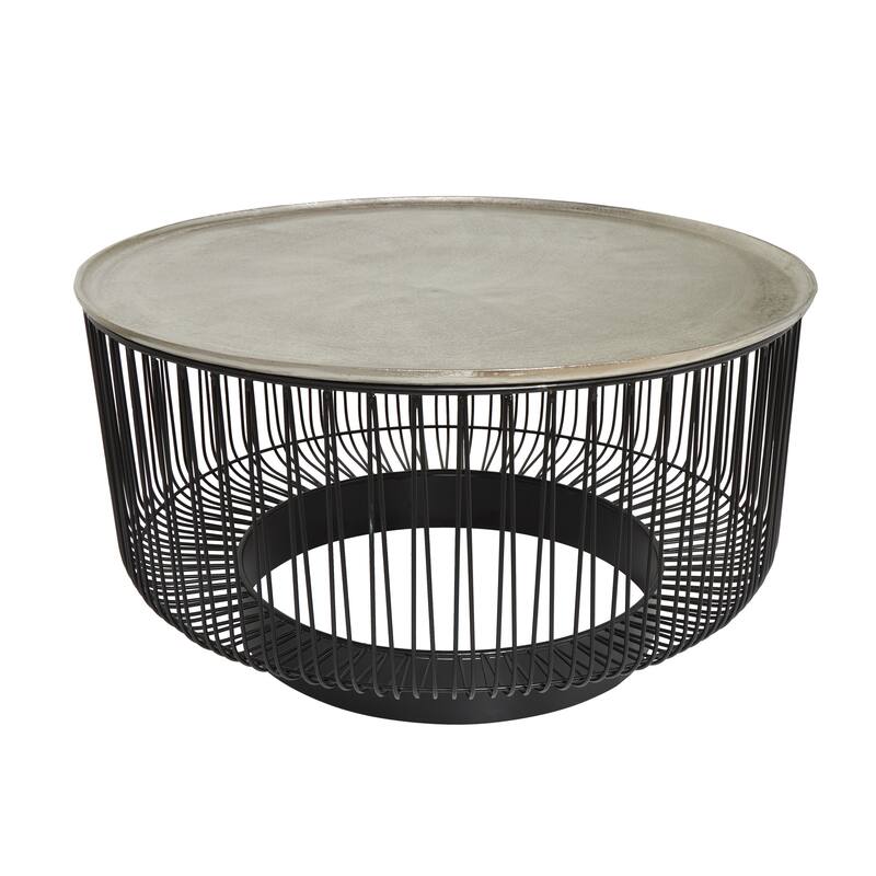 Black Aluminum Open Frame Wire Geometric Coffee Table with Silver Aluminum Top