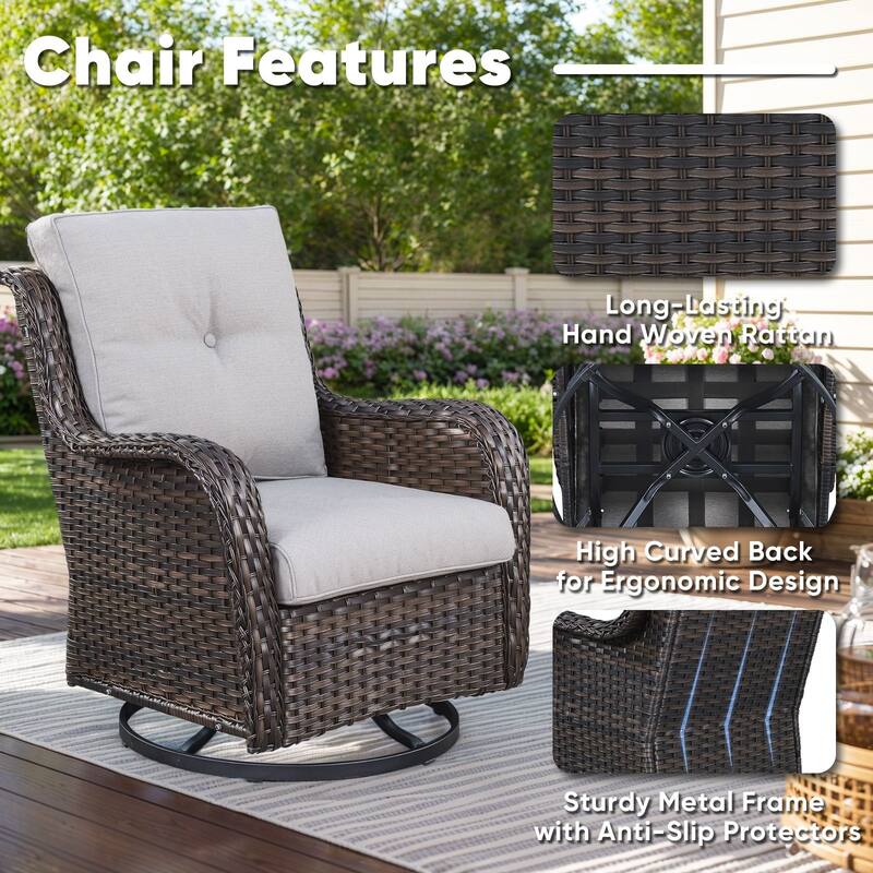 Gymojoy Wicker Swivel Glider Chair with Water-Resistant Olefin Cushions