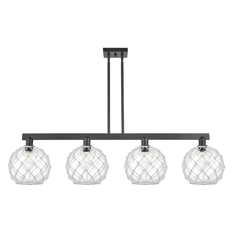 Innovations Lighting Endless Possibilities Arcadia - Farmhouse Rope - 4 Light 53" Stem Hung Island Light - Clear Glass with White Rope/Matte Black