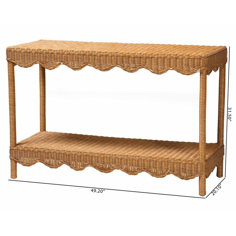 Oteria Bohemian Light Honey Scalloped Rattan Console Table