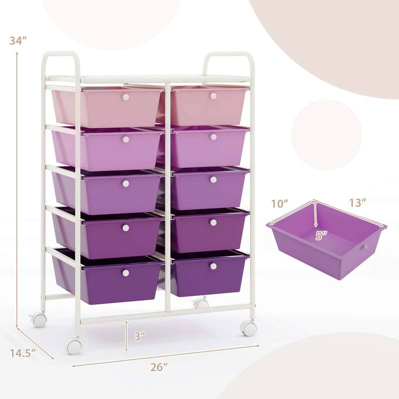 Costway 10-Drawer Storage Cart Utility Rolling Trolley Kitchen Office