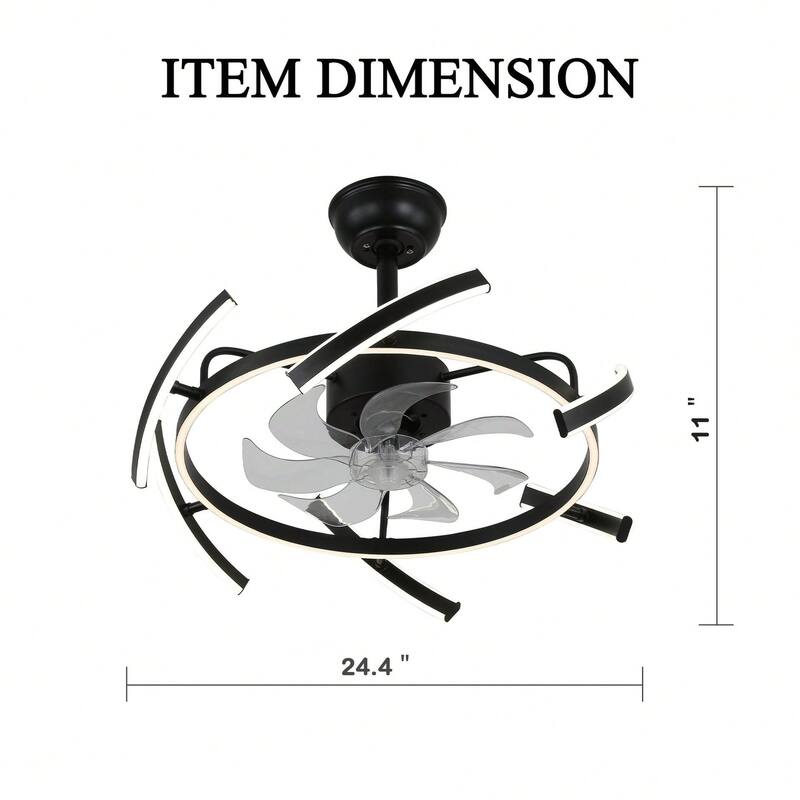 Cusp Barn 24-Inch Dimmable LED 6-DIY Shape Smart Ceiling Fan With Light, 6-Speed Reversible Ceiling Fan Light With Remote