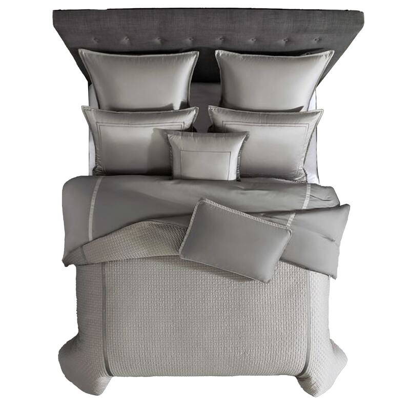 Loi 8pc King Comforter Set with Pillows, Shams, Reversible Gray Silver