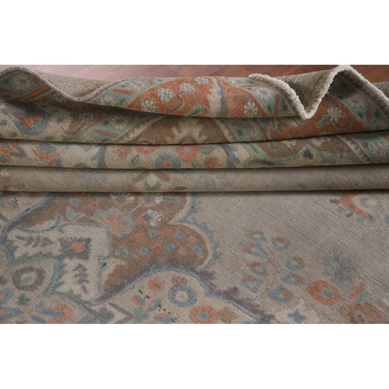 Hand Knotted Oriental 100% Wool Carpet Traditional Floral Beige & Ivories Tabriz Area Rug - 12' 11'' X 9' 9''