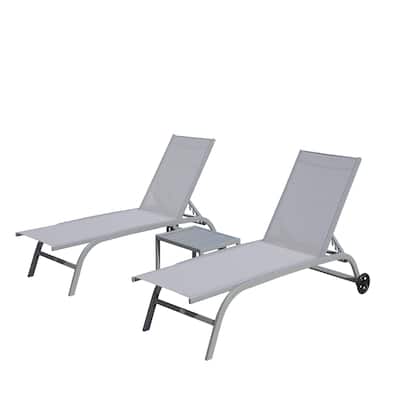 Chaise Lounge Outdoor Set of 3 with 1 Table, 5 Adjustable Position for Patio, Beach, Pool Lounge Chairs