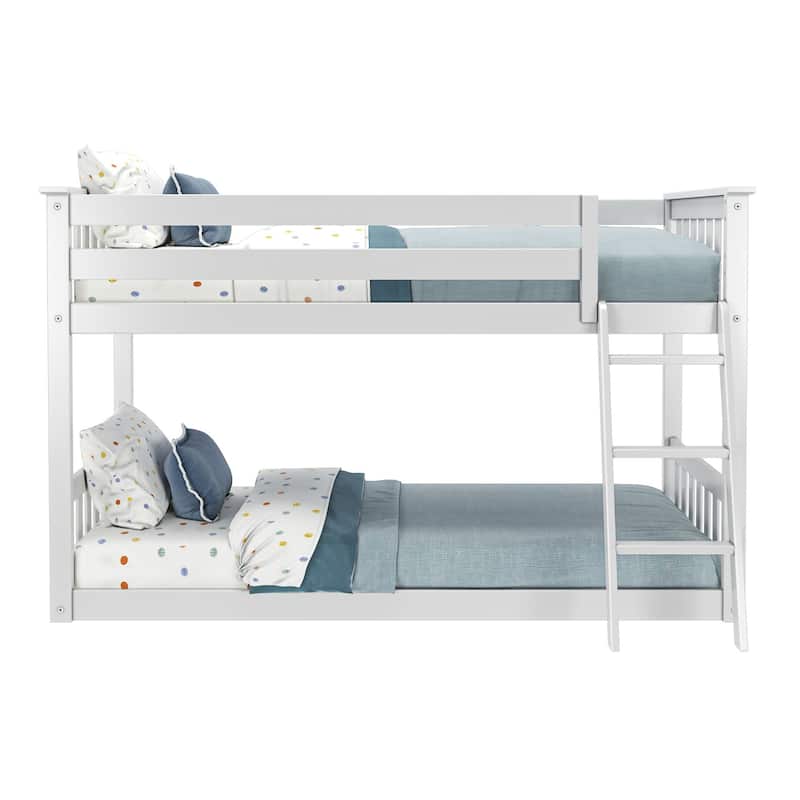 Now Furniture Solid Wood Twin Over Twin Low Bunk Bed with Straight Ladder