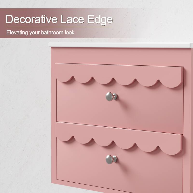 24"/30" Wall-Mounted Lace Trim Bathroom Vanity Floating Storage Cabinet