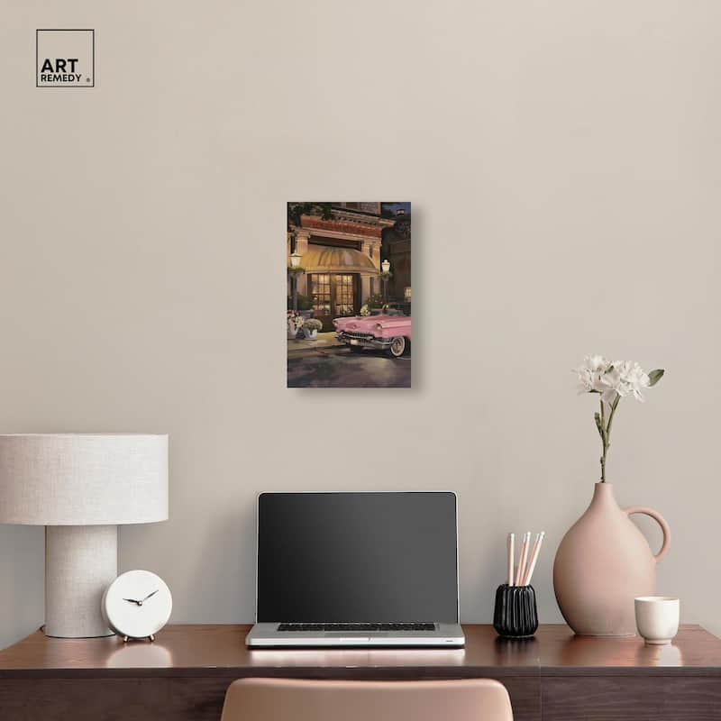 Classic Car Store Visit Canvas by Art Remedy, Gallery Wrapped