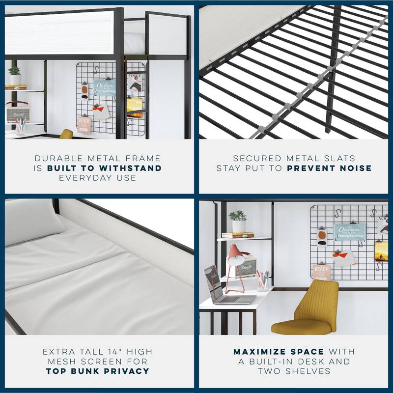 Space-Saving Twin Loft Bed with Desk and Shelves for Kids and Teens