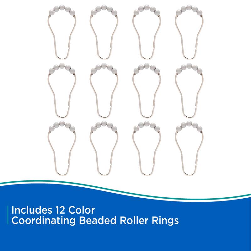 Kenney Lightweight PEVA Shower Curtain Liner and Beaded Roller Ring Set, 70" W x 72" H