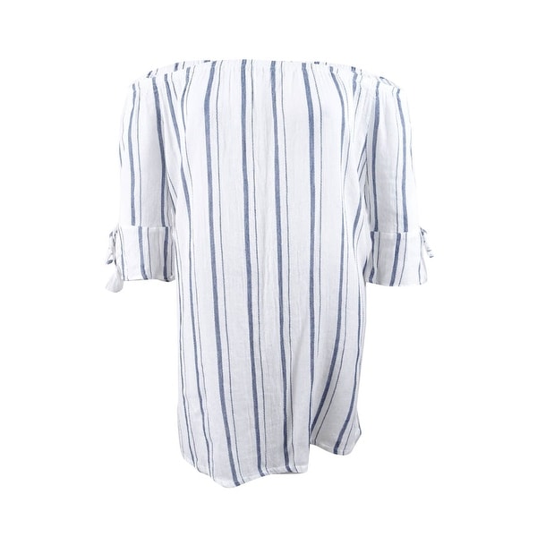 Lucky Brand Women's Stripe Off-the-Shoulder Dress Cover-Up (L, Indigo/White) - Indigo/White - L
