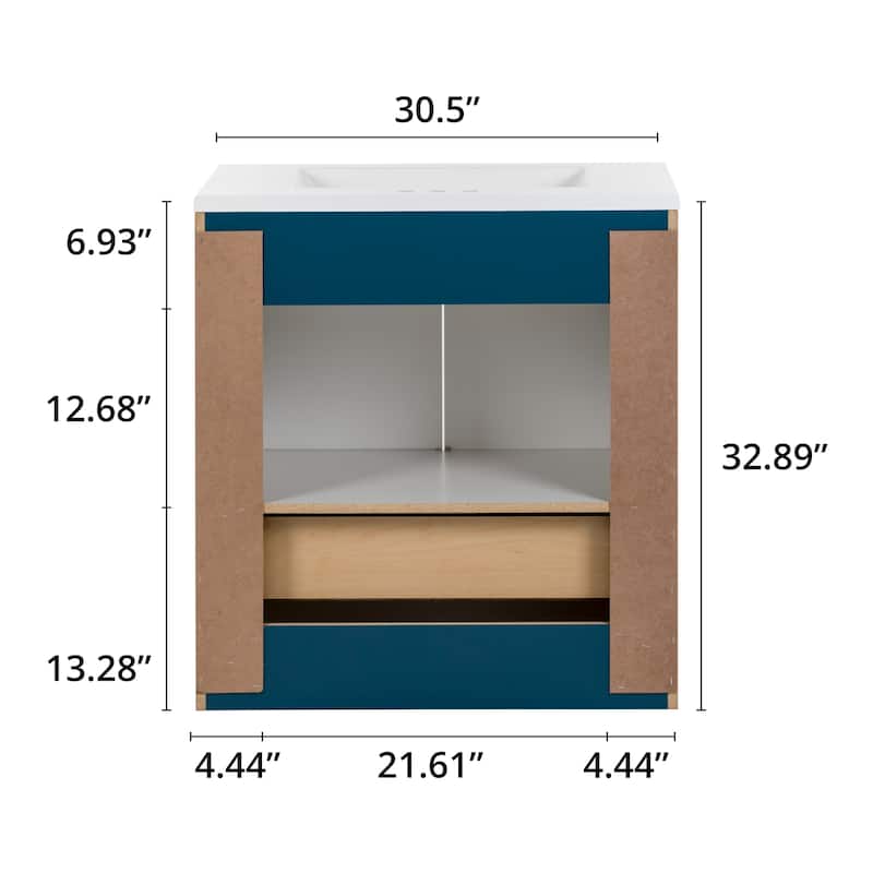 Spring Mill Cabinets Emlyn 30.5" Bathroom Vanity With Drawer and White Sink Top