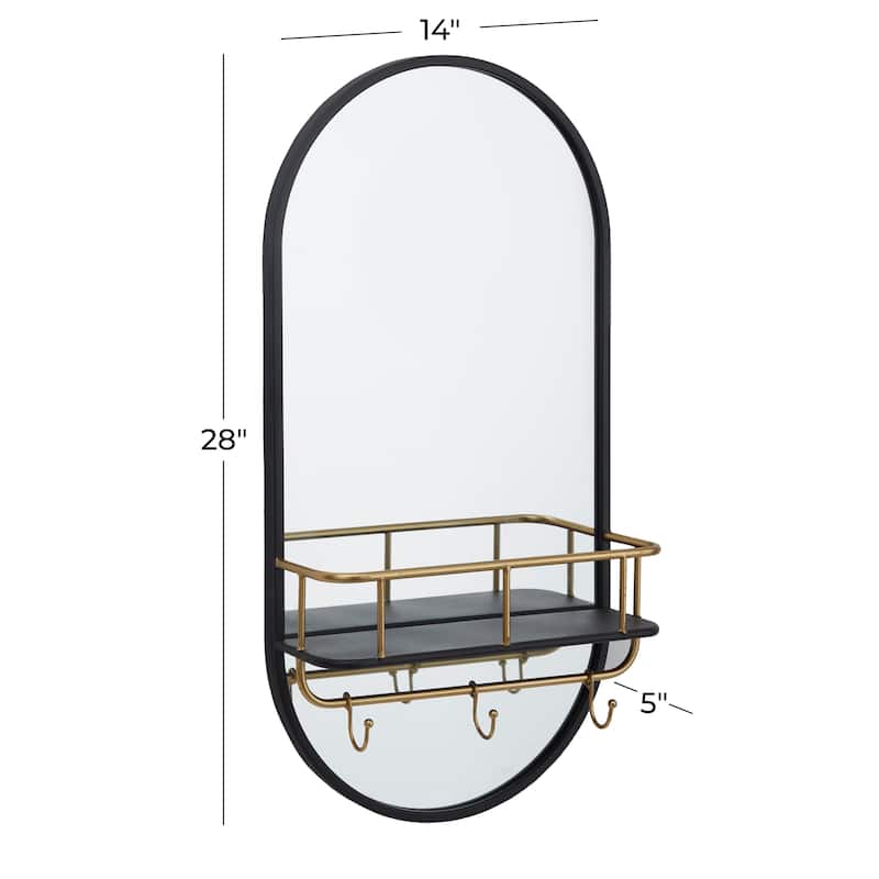 Metal Oval 1 Shelf Wall Mirror - Black - Roche River Decor - 5"W x 14"L x 28"H