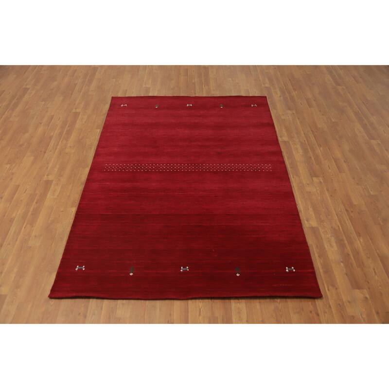 Hand Knotted Oriental 100% Wool Carpet Tribal Animal Pictorial Red Gabbeh Area Rug - 7' 7'' X 5' 4''