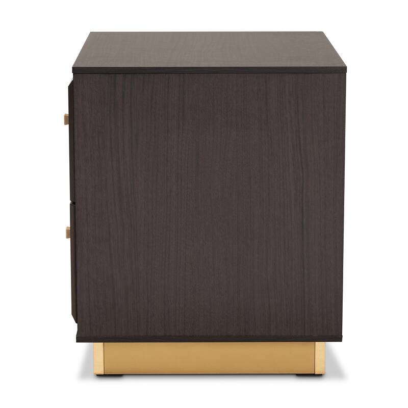 Cormac Transitional Wood/ Metal 2-Drawer Nightstand-Walnut/ Dark Brown