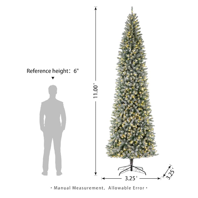 Glitzhome 11ft Pre-Lit Flocked Pencil Fir Artificial Christmas Tree with 950 Warm White Lights