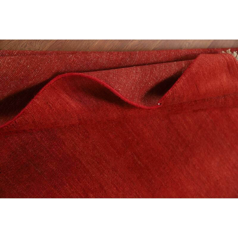 Modern Red Gabbeh Oriental Area Rug Hand-Knotted Wool Carpet - 5'6"x 7'10"