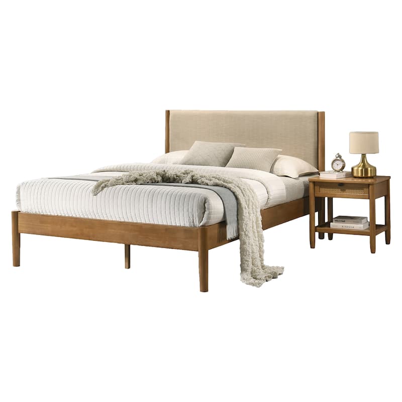 Roundhill Furniture Vichy 2-Piece Bedroom Set, Platform Bed with Nightstand