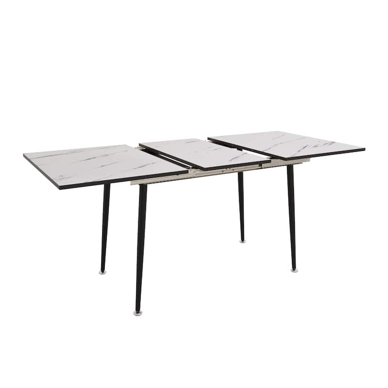 Modern Minimalist Dining Table with Extendable Marble Patterned Matte Legs for Kitchen Living Room or Gatherings​