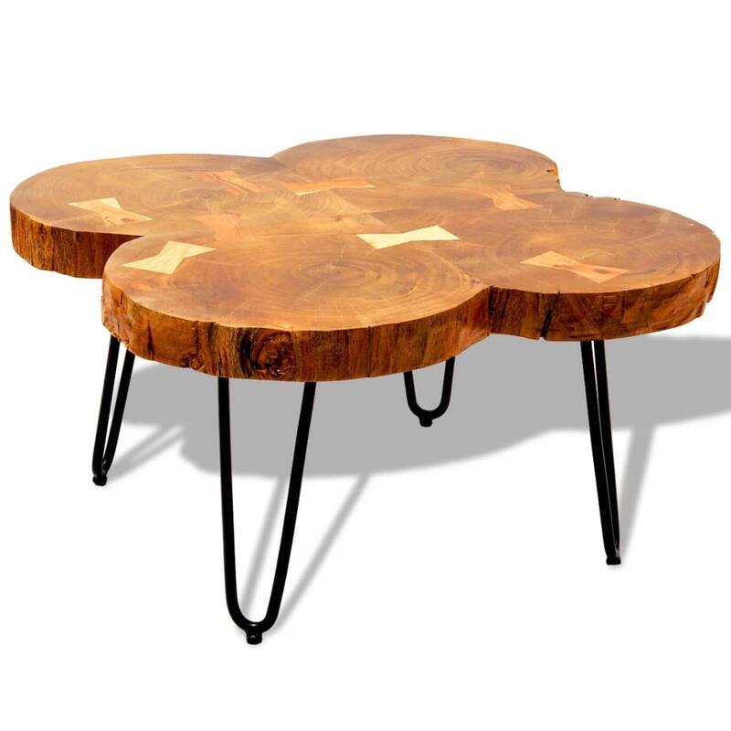 vidaXL Coffee Table End Table with Iron Legs 4 Trunks Solid Wood Acacia