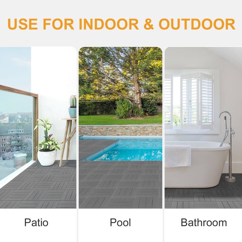 27 PCS 11.8"x11.8" Waterproof Flooring Tiles for Indoor and Outdoor Dark Grey