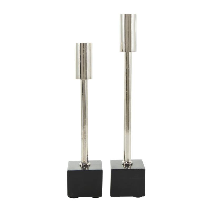 Silver or Black Aluminum Slim Candle Holder with Black Block Bases (Set of 2)