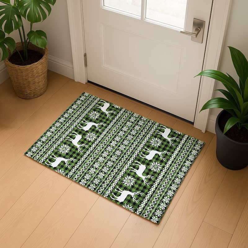Premium Washable Super Soft Christmas Reindeer Mayfield Rug - Cactus - 1'8" x 2'6"
