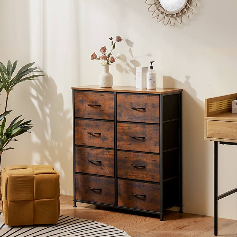 Tall Dresser Storage Tower with 8 Fabric Drawers - Rust