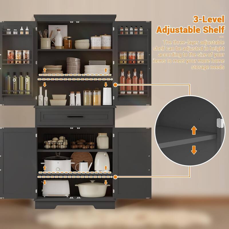 72in Kitchen Storage Pantry Cabinet for Dining Room,Adjustable Shelves