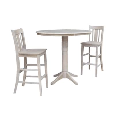 36" Round Extension Dining Table 40.9"H With 2 San Remo Barheight Stools