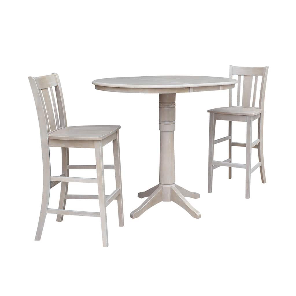 36" Round Extension Dining Table 40.9"H With 2 San Remo Barheight Stools