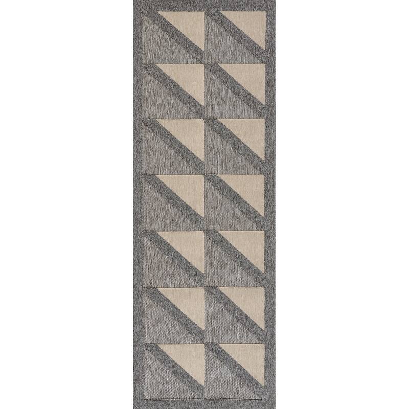 Momeni Vines Geometric Indoor Outdoor Rug - 2'7" X 7'6" Runner - Grey