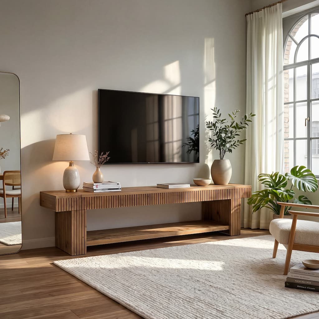 71 Inch Solid Wood TV Stand, Rustic Farmhouse Wood Media Console